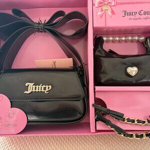Viral Juicy Couture Top Handle Black Satchel  and Mini purse 3-Piece Gift Set